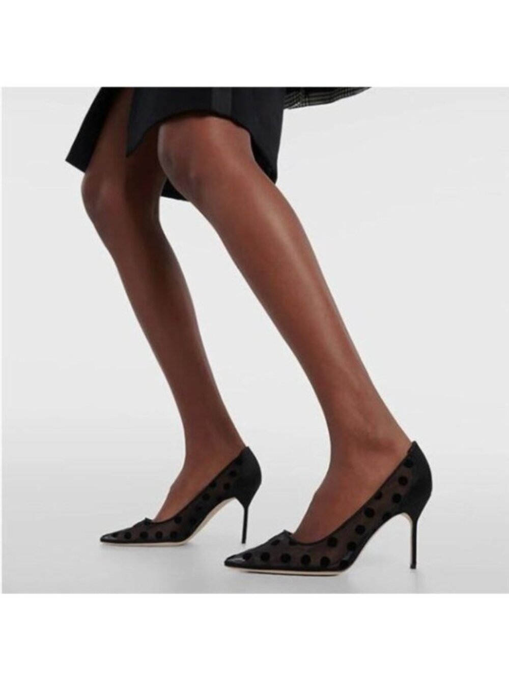 Wo Wagas Black Polka Dots Pumps Mesh High Heels Pointed Toe Slip On Shoe
